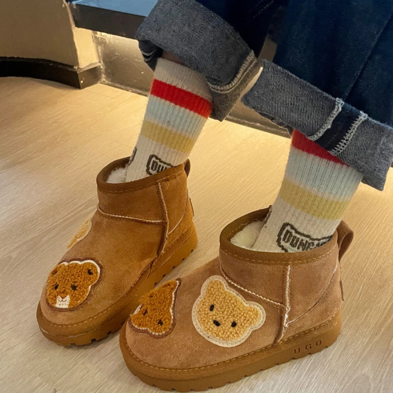 Mini Fashion - Suede Brown Ankle Boot with Bears