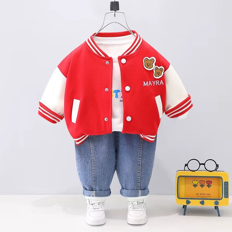 Mini Fashion™ - Toddler & Adventure - 3-Piece Clothing Set Red Baseball Bear