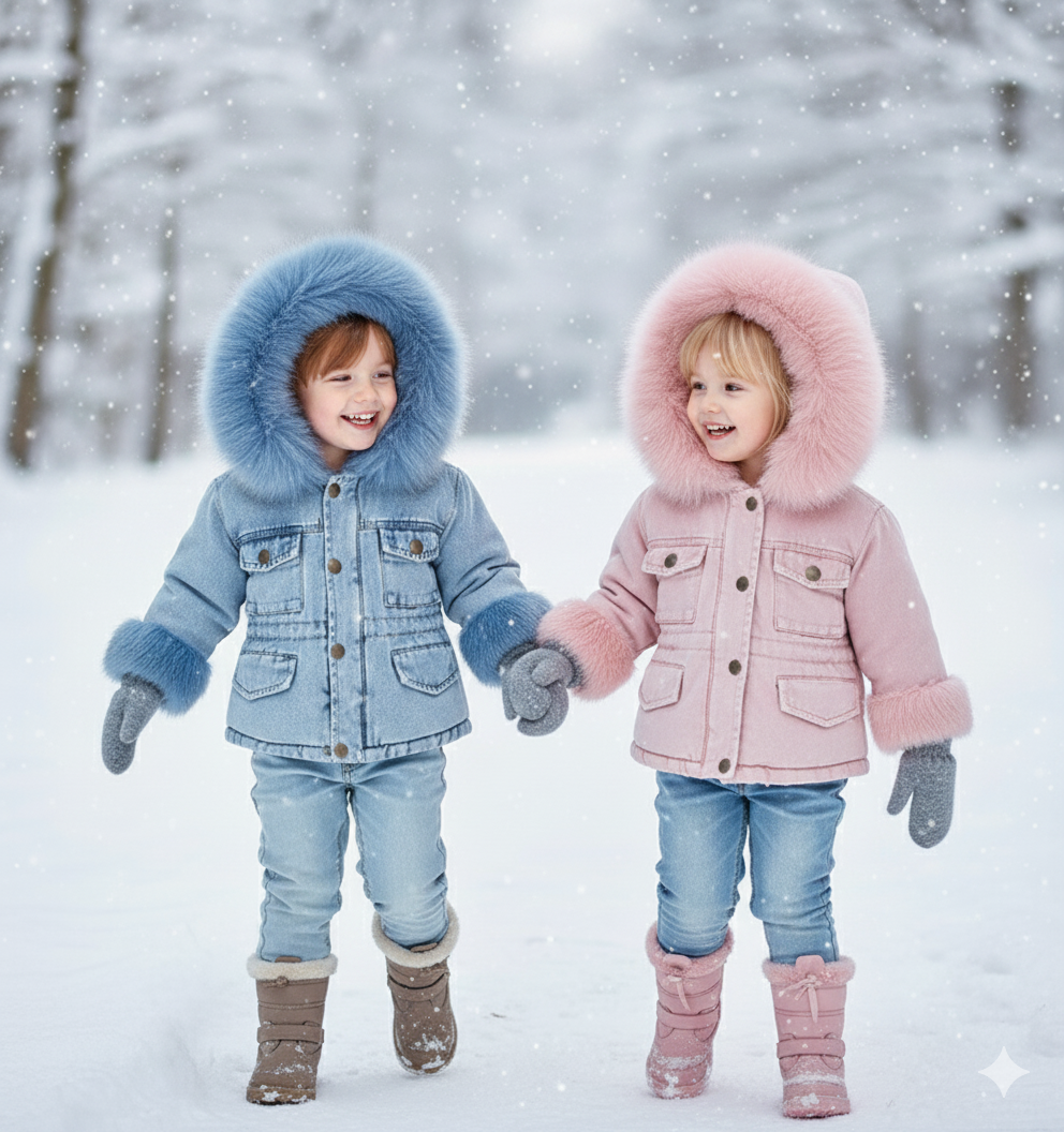 FurDream – Denim Look – Winter Coat with Hood