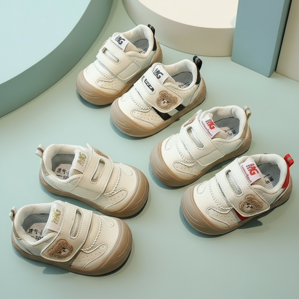 KinderMove – Sturdy & Supple - Velcro Sneakers with bear pattern