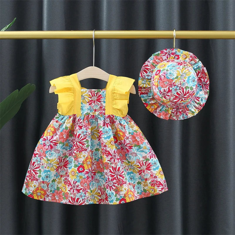 Mini Fashion™ - Søt blomsterdesign - Jentekjole med lue