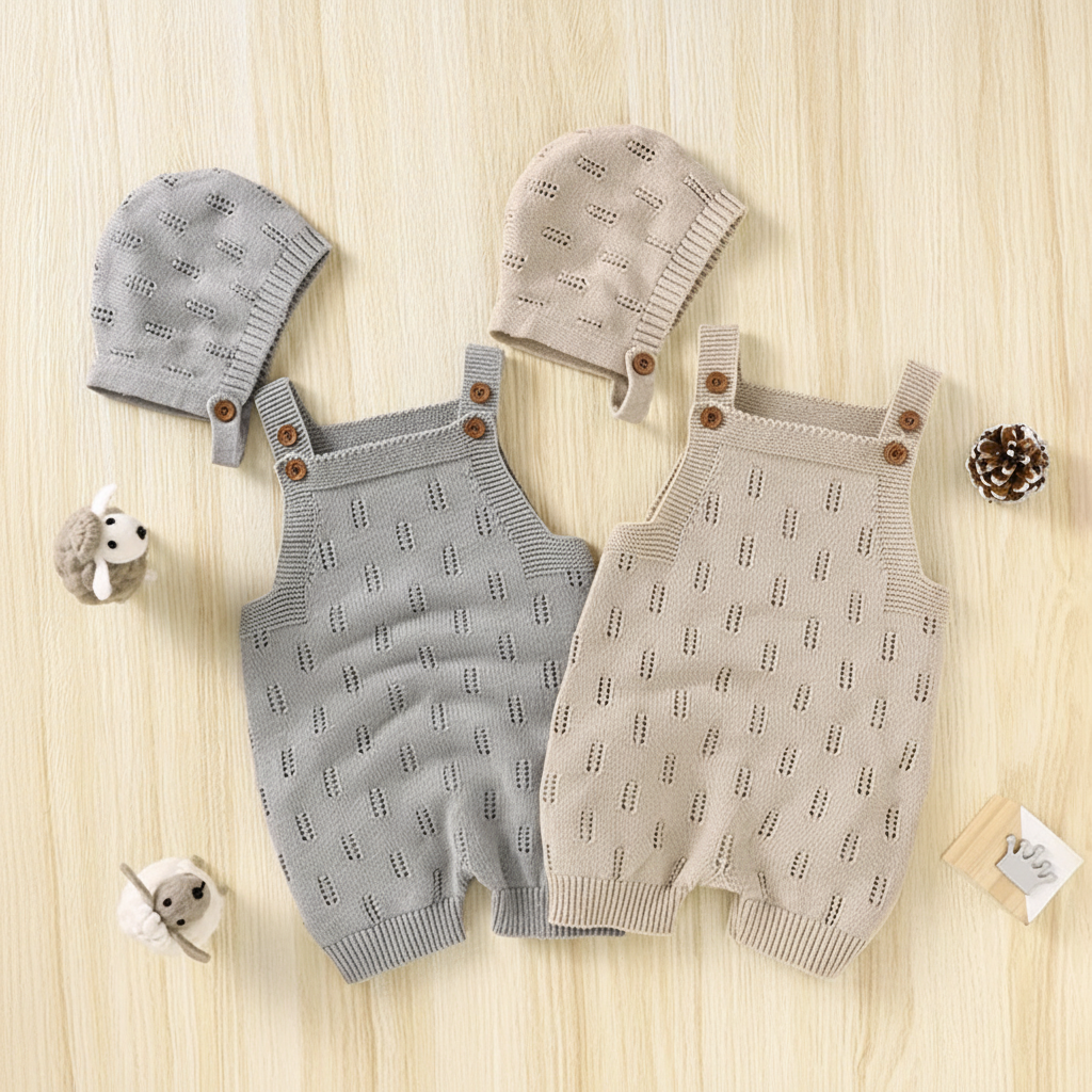 MiniCozy – Soft & Comfortable – Knitted Baby Overalls with a Little Hat