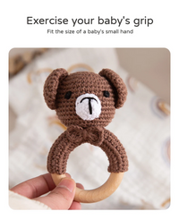 Thumbnail for CuddleRattle – Soft & Playful – Crocheted Baby Rattle with Wooden Ring