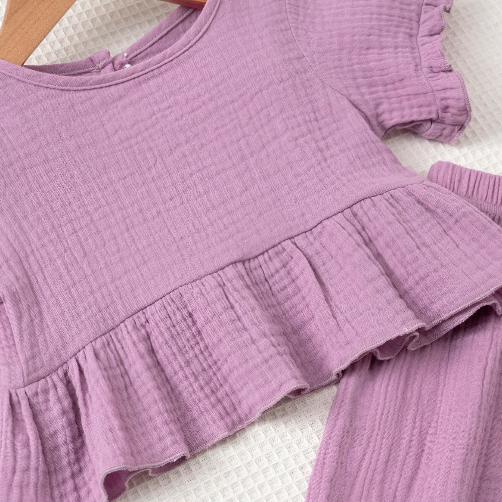 SoftCharm – Elegant & Comfortable – Girls' Set with a Ruffle Top and Long Pants