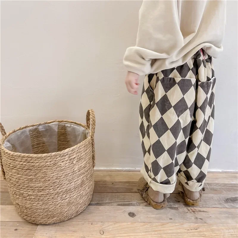 RetroBloom – Comfortable & Playful – Kids' Pants with an Argyle Pattern