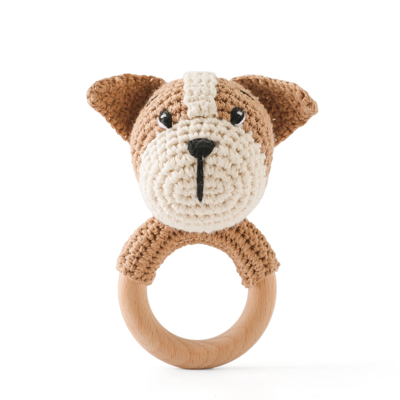 CuddleRattle – Soft & Playful – Crocheted Baby Rattle with Wooden Ring