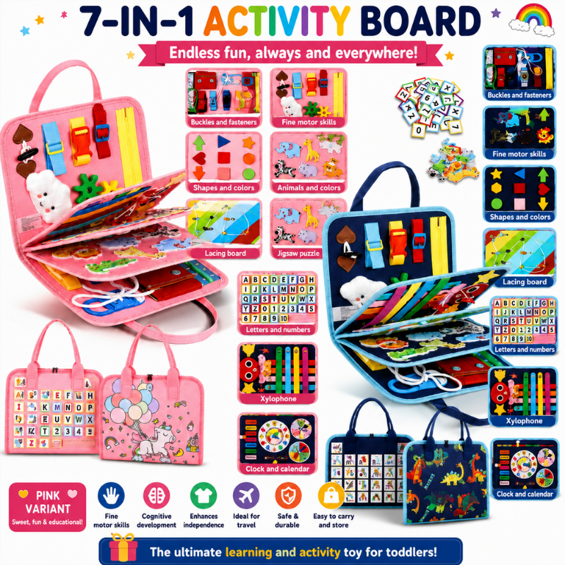 7-in-1 Busy Board – Motor Skills & Learning – Activity Board