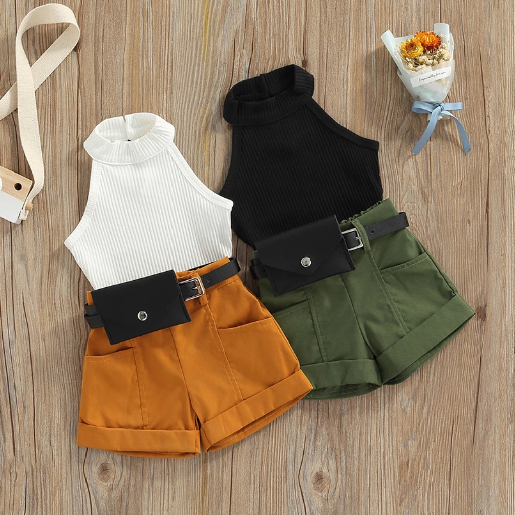 MiniFashionista – Elegant & Trends – Girls' Set with Top, Shorts, and Waist Bag