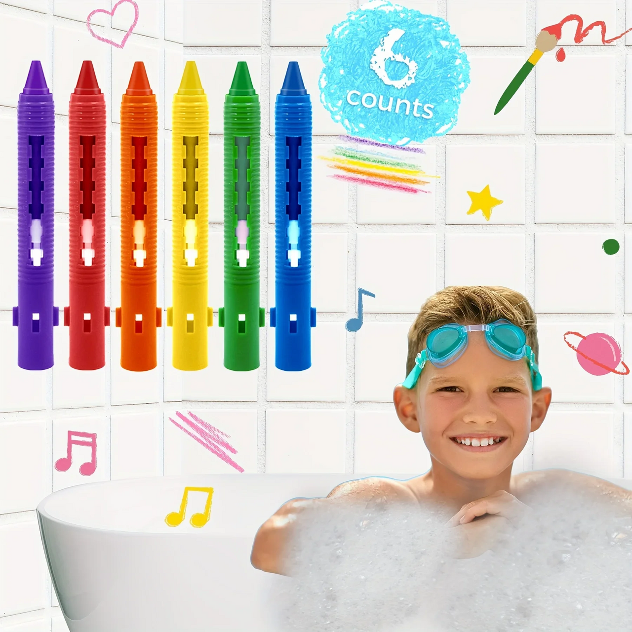 DoodleBath – Colorful & Playful – 6-Piece Bath Chalk Set