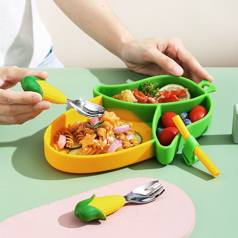 MiniMeal – Safe & Non-Slip – Silicone Toddler Plate Set with Cutlery