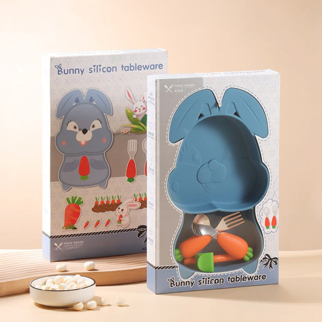 MiniMeal – Safe & Non-Slip – Silicone Toddler Plate Set with Cutlery