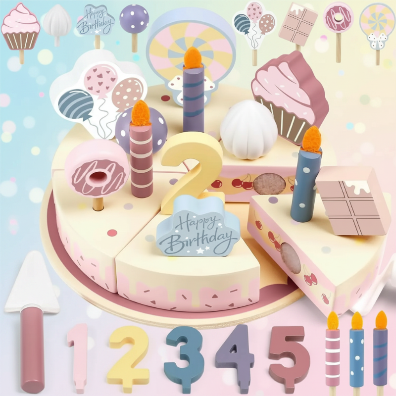 Wooden Cake Cutting Toy – Creative & Role-Playing – Wooden Birthday Cake