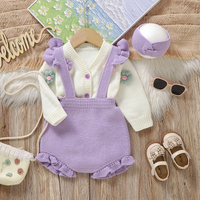 Thumbnail for FloraKnit – Soft & Cute – Baby Outfit with Cardigan, Overalls, and Headband