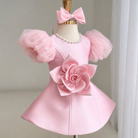 Thumbnail for LittleRose – Elegant & Festive – Girls' Dress with 3D Flower and Puff Sleeves