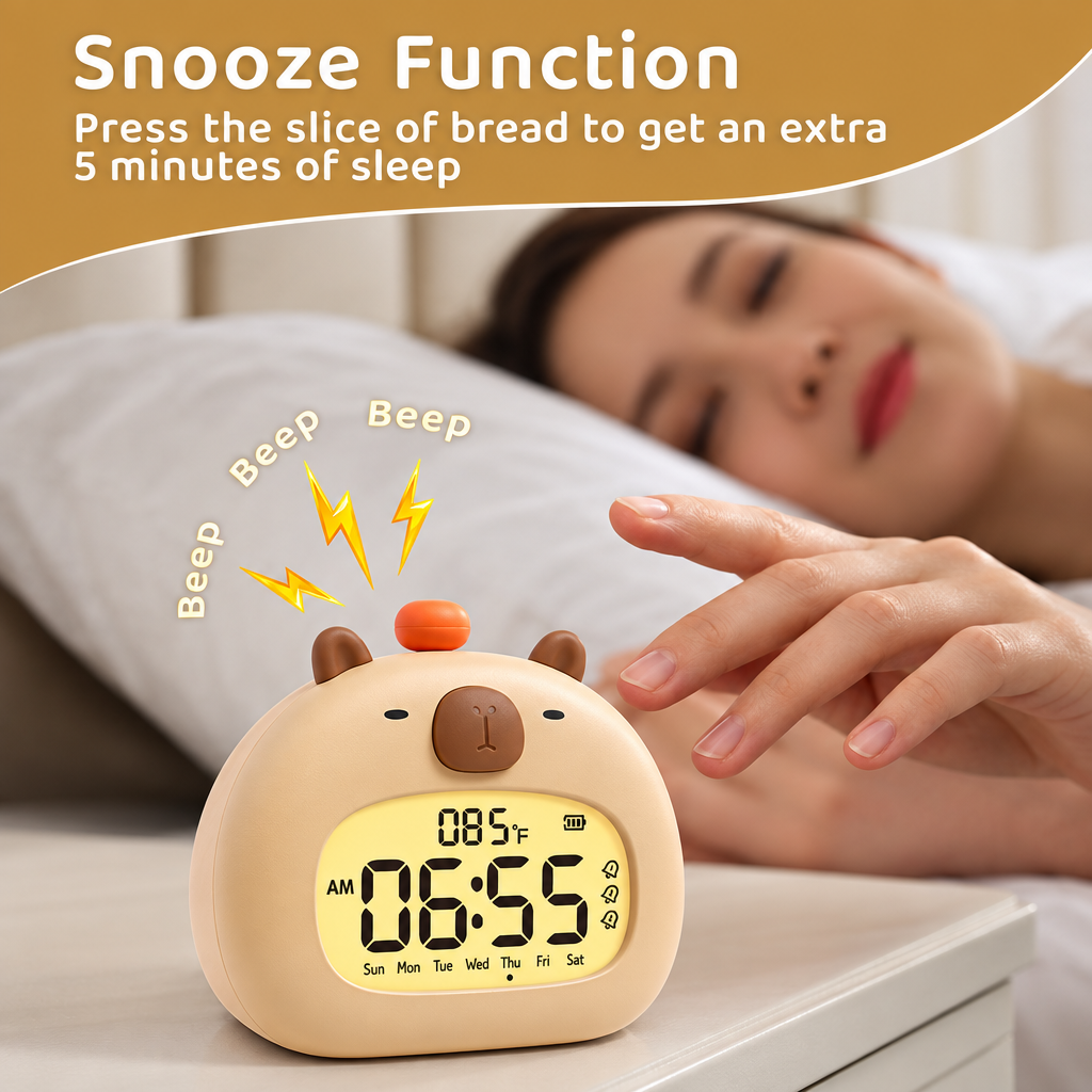 CappyClock – Cute & Multifunctional – Digital Kids' Alarm Clock with Night Light