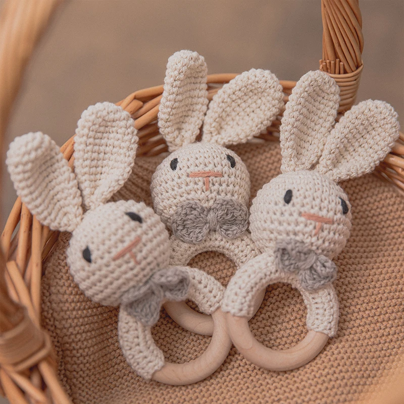 CuddleRattle – Soft & Playful – Crocheted Baby Rattle with Wooden Ring