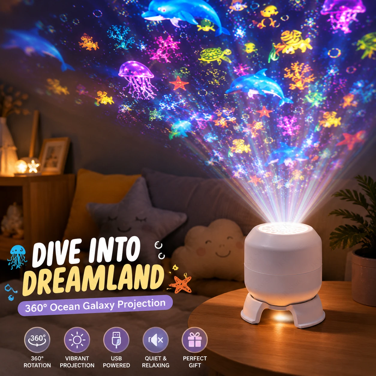SeaDream – Fun & Educational – 360° Rotating LED Night Light