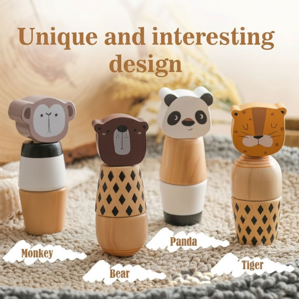 WoodyFriends – Motor Skills & Fun – Wooden Animal Stacking Toys