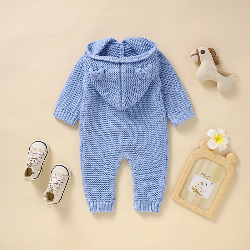 SoftKnit – Warm & Cute – Knitted Baby Jumpsuit with Hood