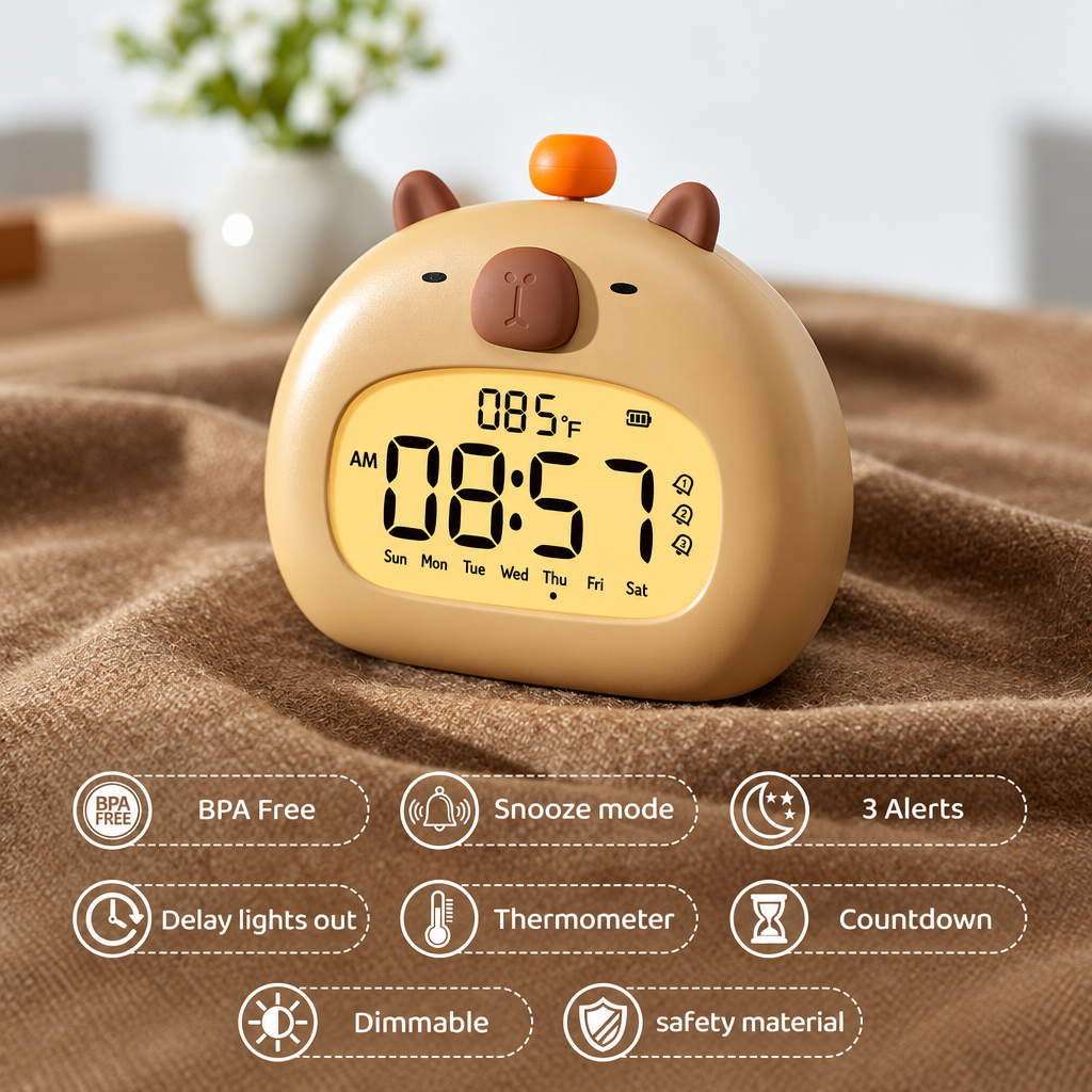 CappyClock – Cute & Multifunctional – Digital Kids' Alarm Clock with Night Light