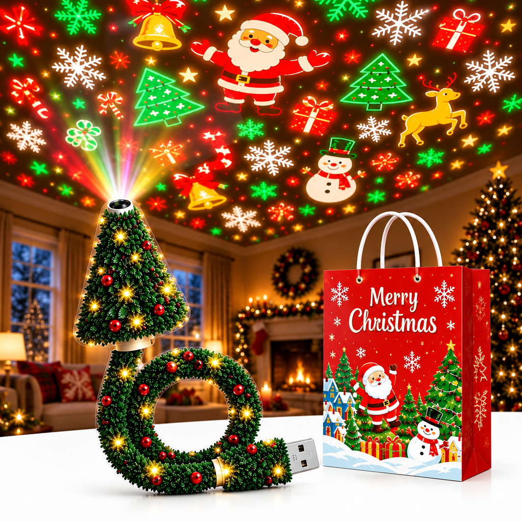 HolidayBeam – Festive & Atmospheric – USB Christmas Projector with Light Patterns
