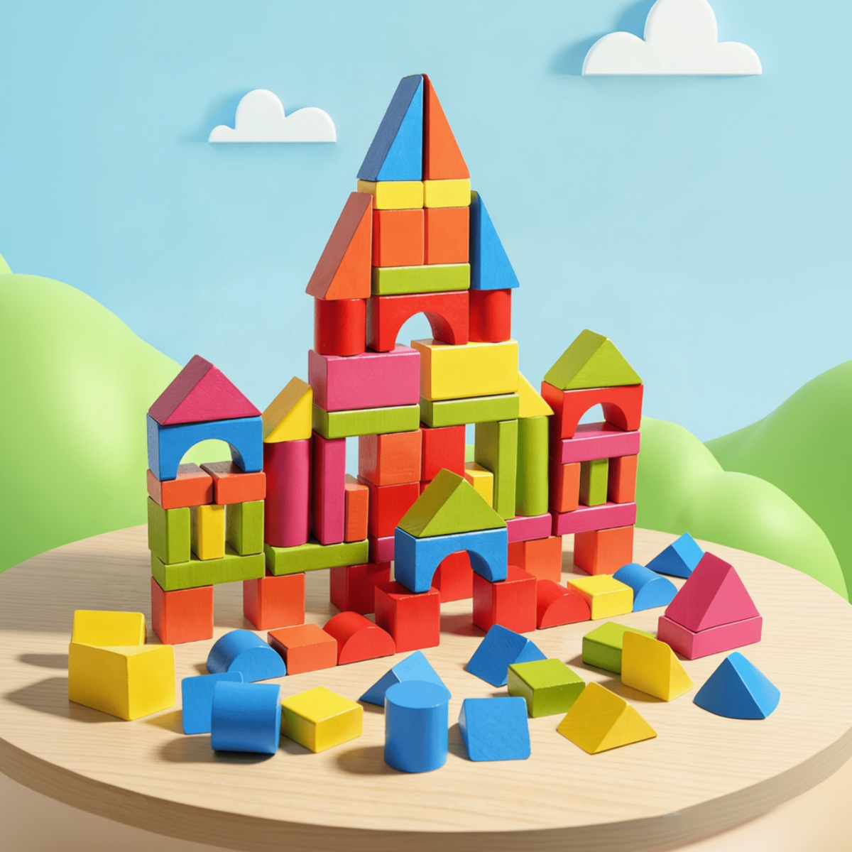 BlockyFun – Creative & Educational – 100-Piece Wooden Building Blocks Set