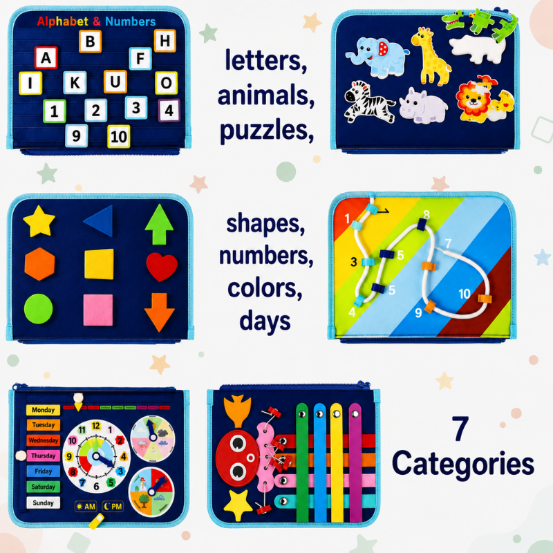 7-in-1 Busy Board – Motor Skills & Learning – Activity Board