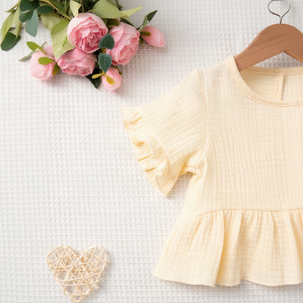 SoftCharm – Elegant & Comfortable – Girls' Set with a Ruffle Top and Long Pants
