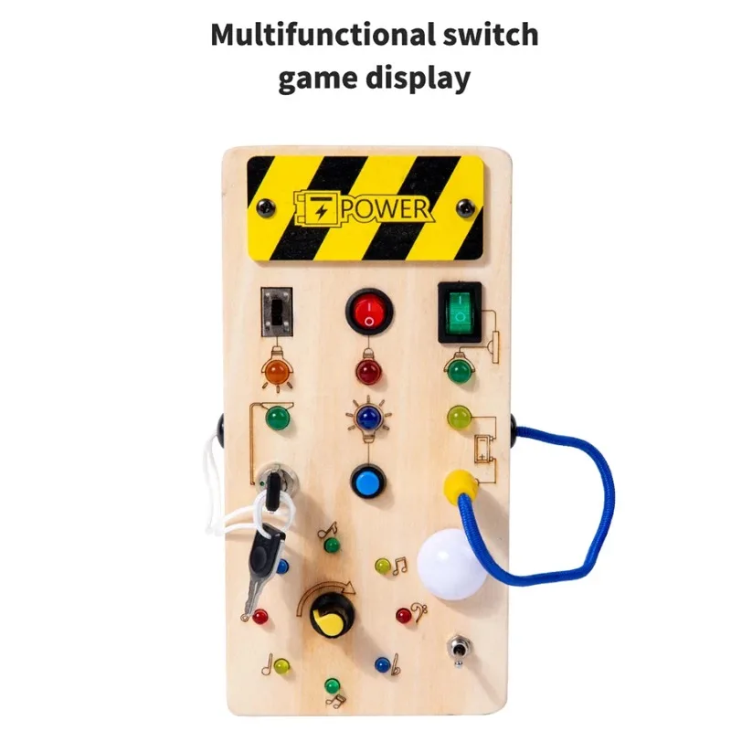TinyTech – Wooden Busy Board with Lights & Switches – Educational Toy