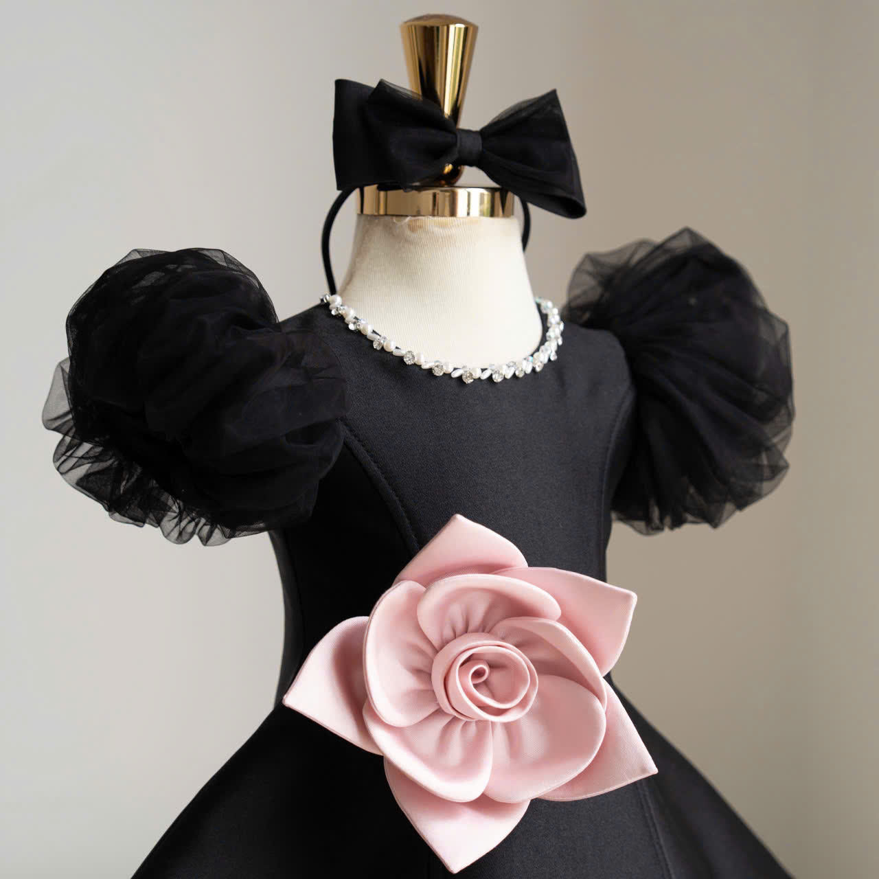 LittleRose – Elegant & Festive – Girls' Dress with 3D Flower and Puff Sleeves