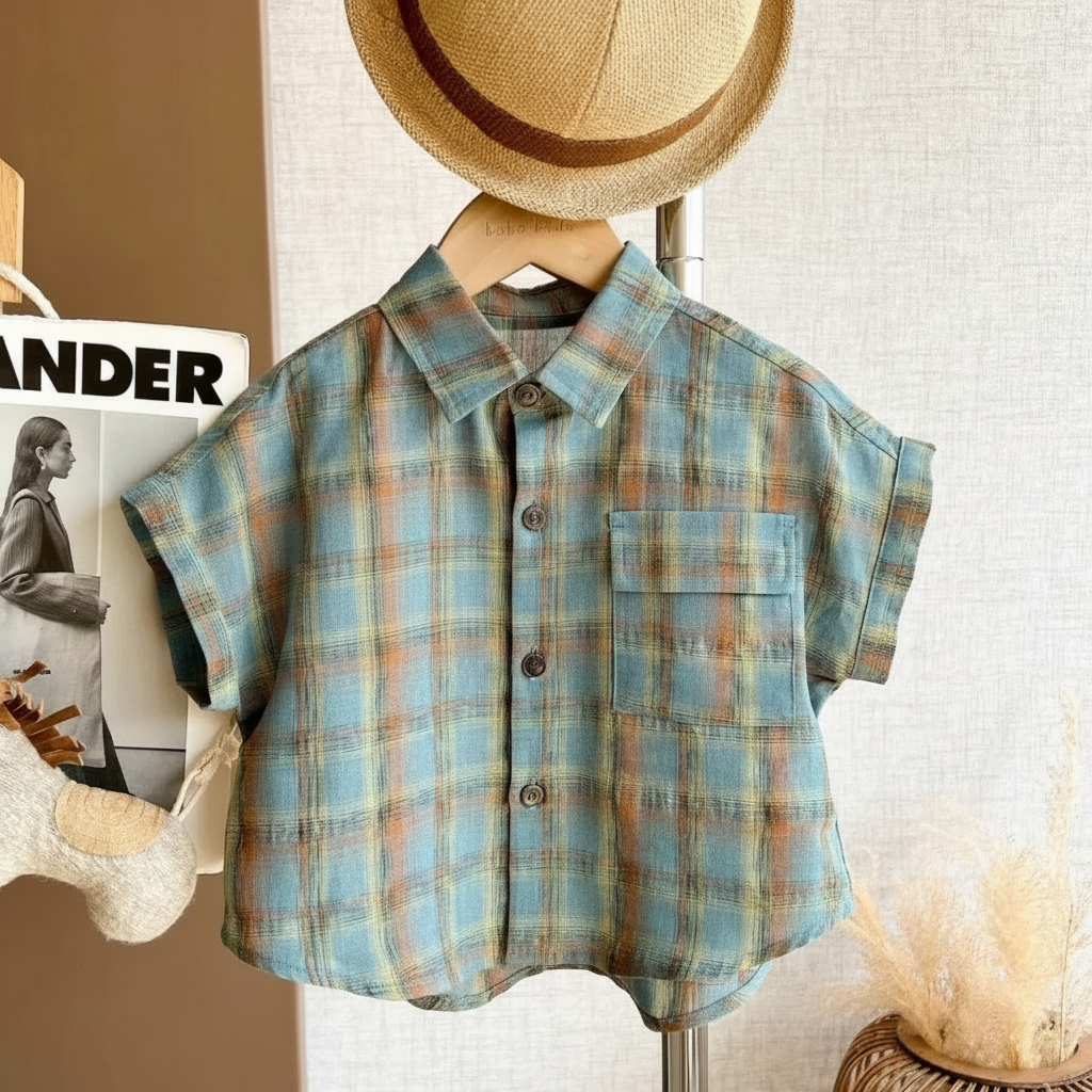 LittleGent – Trendy & Casual – Boys' Set with Checkered Shirt and Shorts