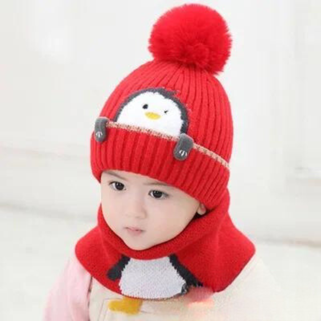 Mini Fashion™ - Cute Penguin Design - Kids Hat & Scarf