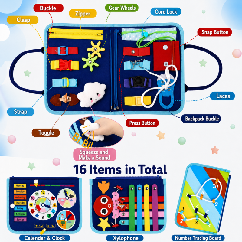 7-in-1 Busy Board – Motor Skills & Learning – Activity Board