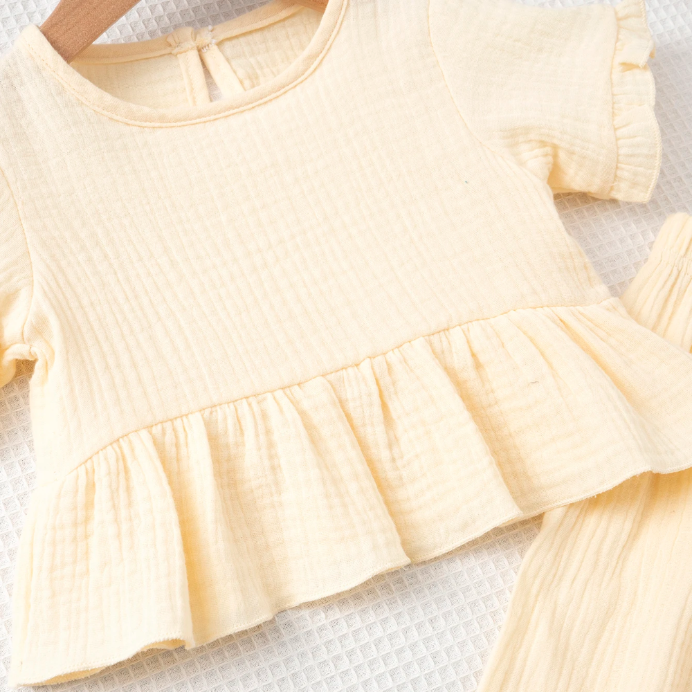 SoftCharm – Elegant & Comfortable – Girls' Set with a Ruffle Top and Long Pants