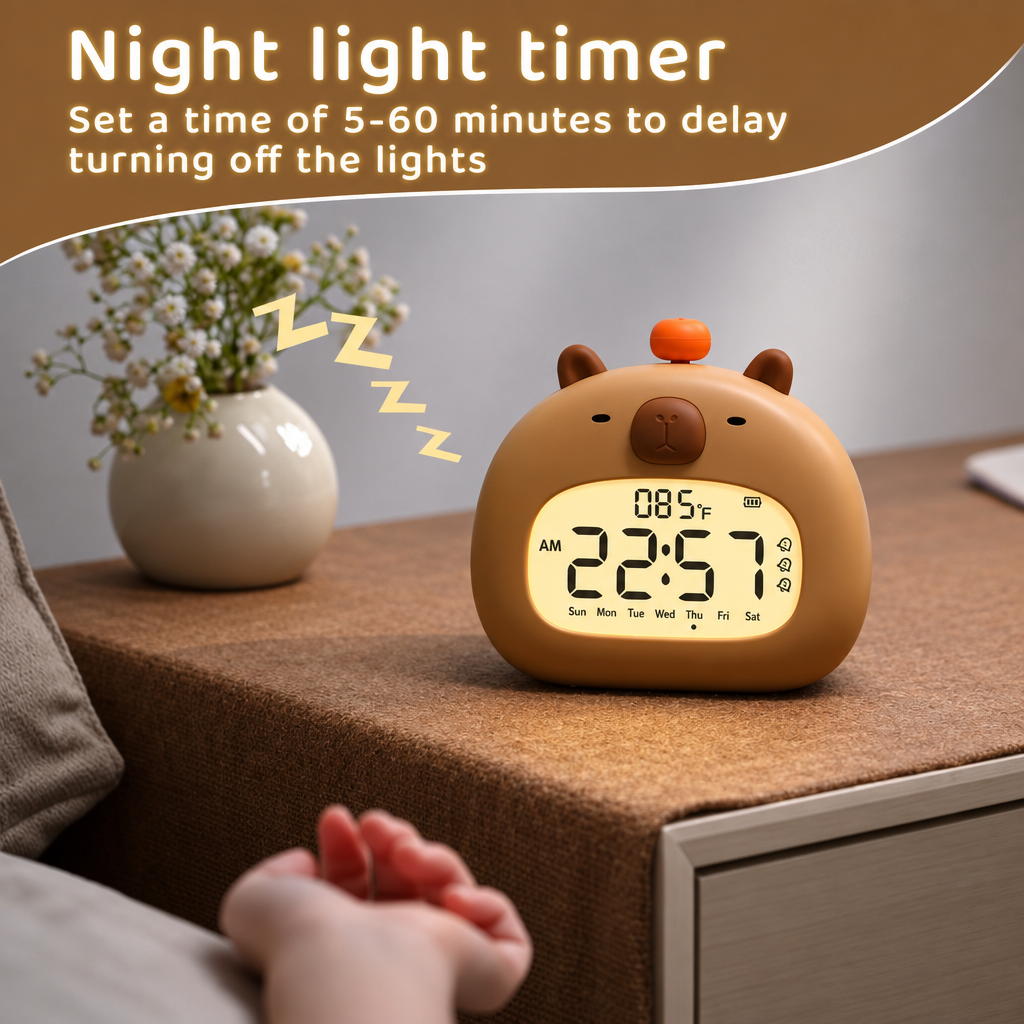 CappyClock – Cute & Multifunctional – Digital Kids' Alarm Clock with Night Light