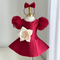 Thumbnail for LittleRose – Elegant & Festive – Girls' Dress with 3D Flower and Puff Sleeves