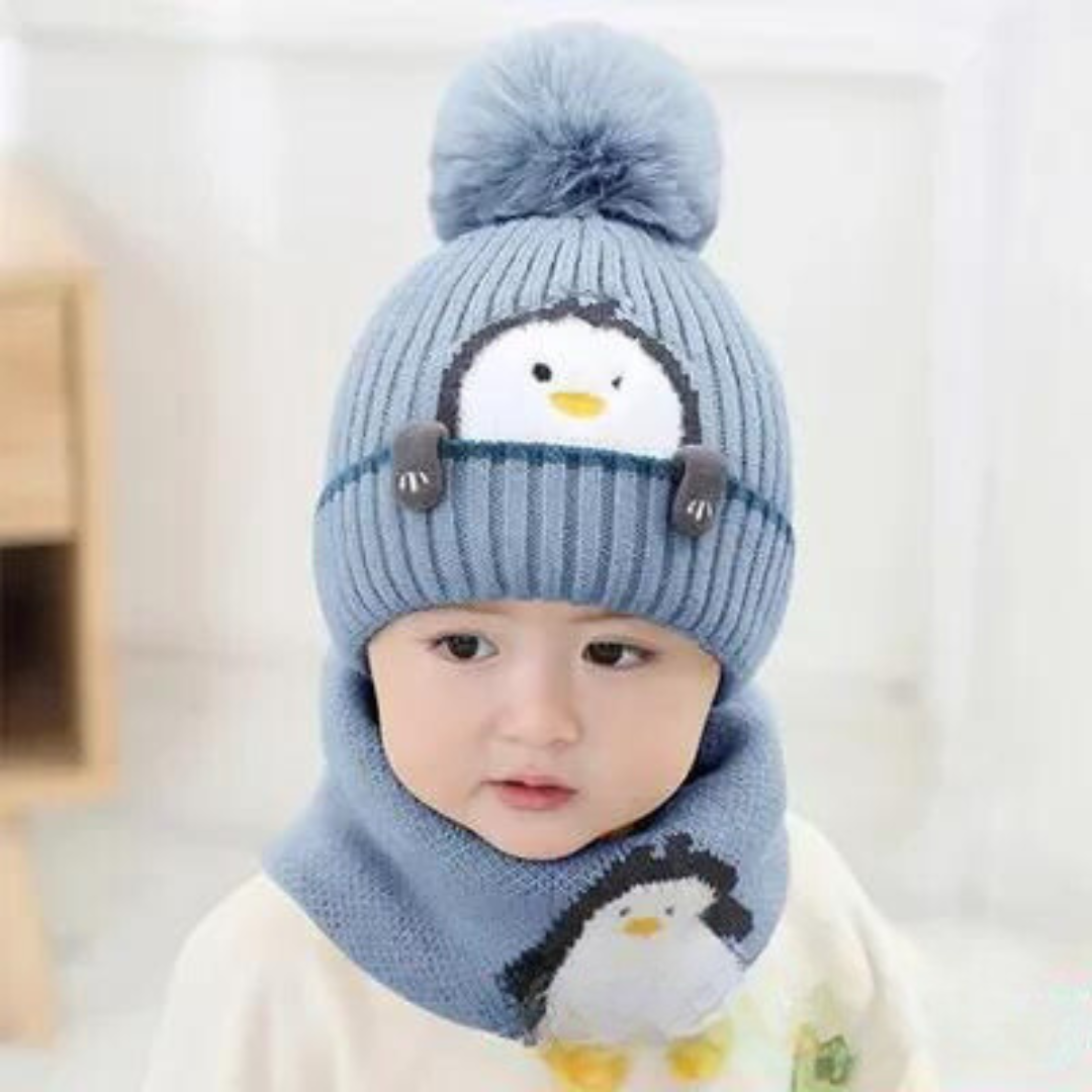 Mini Fashion™ - Cute Penguin Design - Kids Hat & Scarf