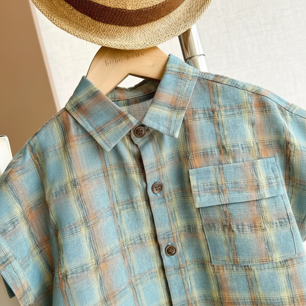 LittleGent – Trendy & Casual – Boys' Set with Checkered Shirt and Shorts