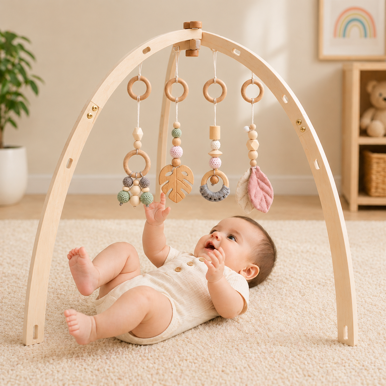 Wooden Baby Rattle Toy – Sensory & Safe – Baby Gym