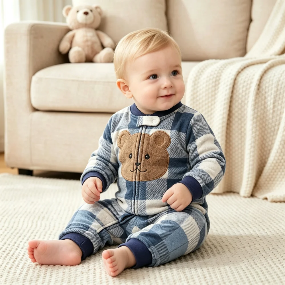 WarmBuddy – Cute & Soft – Fleece Baby Jumpsuit with Cartoon Print