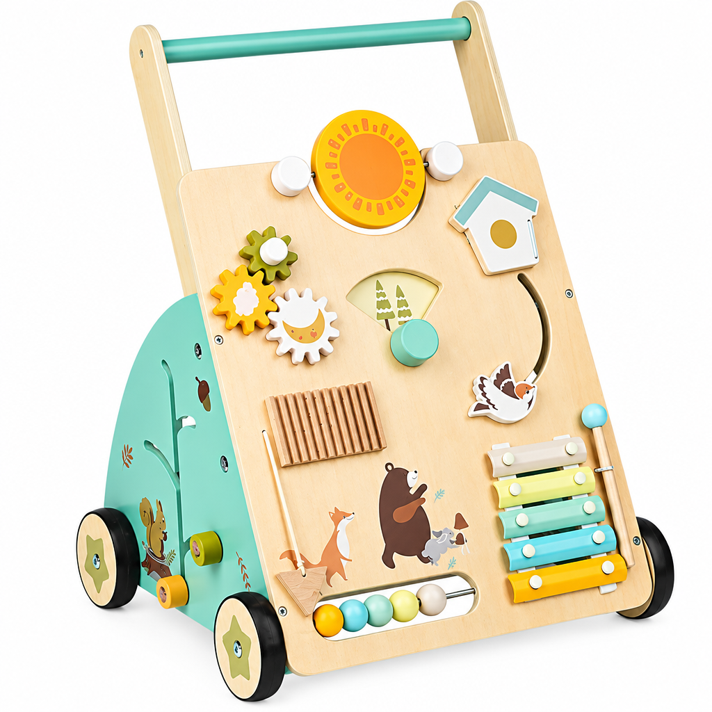 WoodenSteps – Natural & Educational – Wooden Baby Walker with Play Panels