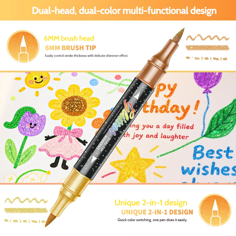 ArtShine – Colorful & Sparkling – Double-Sided Glitter & Glow-in-the-Dark Marker Set
