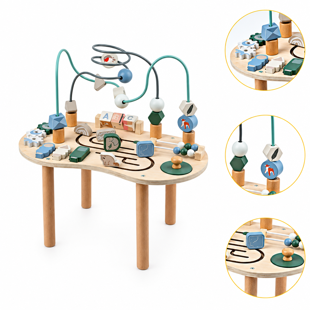 WoodMaze – Fun & Educational – Wooden Activity Table with Bead Maze