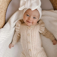 Thumbnail for MiniAurora – Soft & Elegant – Knitted baby onesie with angel wings and headband