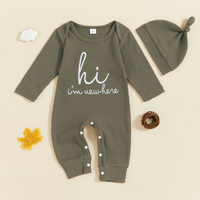 Thumbnail for CuddleBaby – Hi, I'm new here – Baby Jumpsuit met Beanie Set