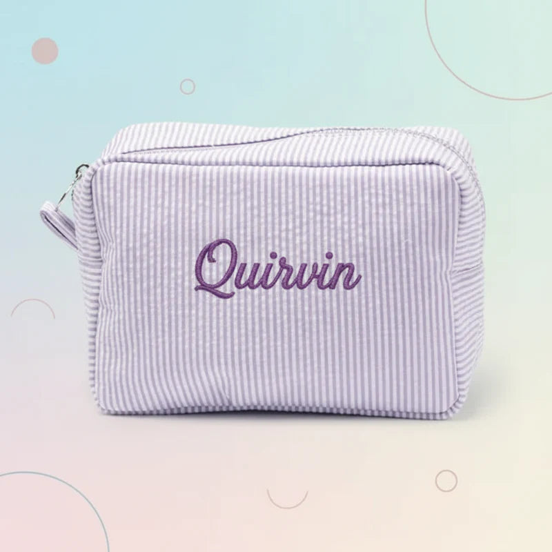 Striped Name Pouch – Personalized & Stylish – Makeup Bag