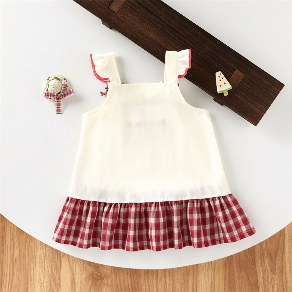 BerryBloom – Cute & Comfortable – Girls' Dress with Strawberry and Bunny Patch