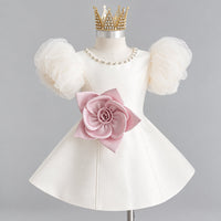 Thumbnail for LittleRose – Elegant & Festive – Girls' Dress with 3D Flower and Puff Sleeves