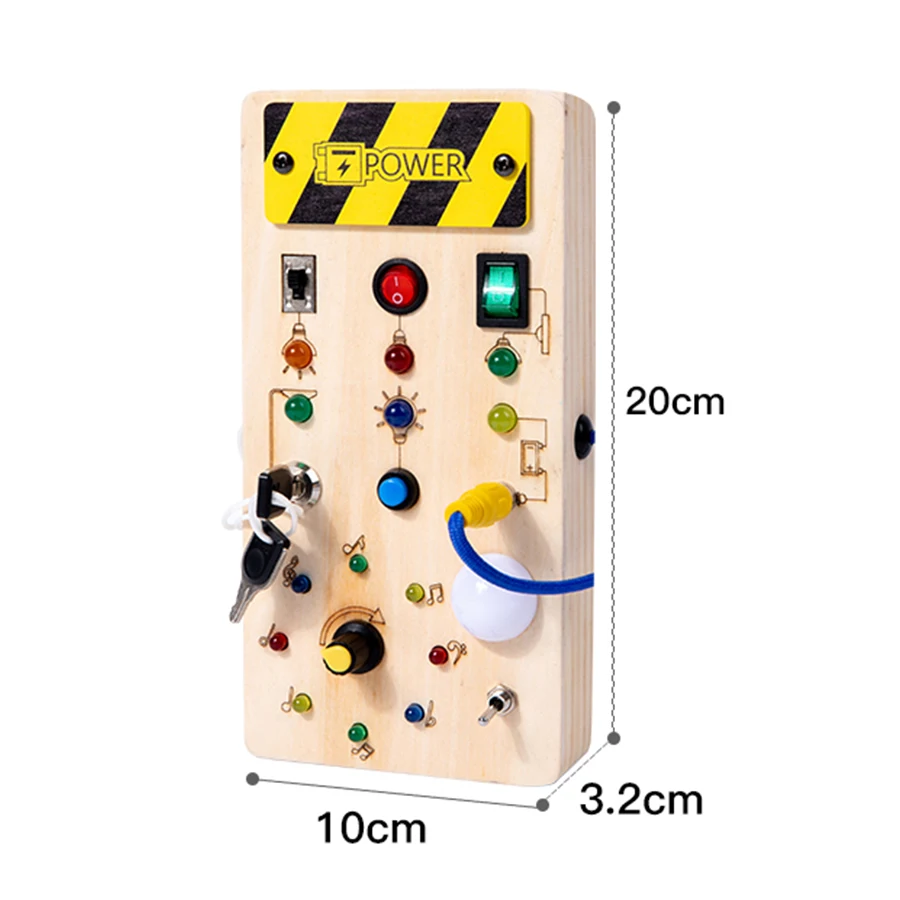 TinyTech – Wooden Busy Board with Lights & Switches – Educational Toy
