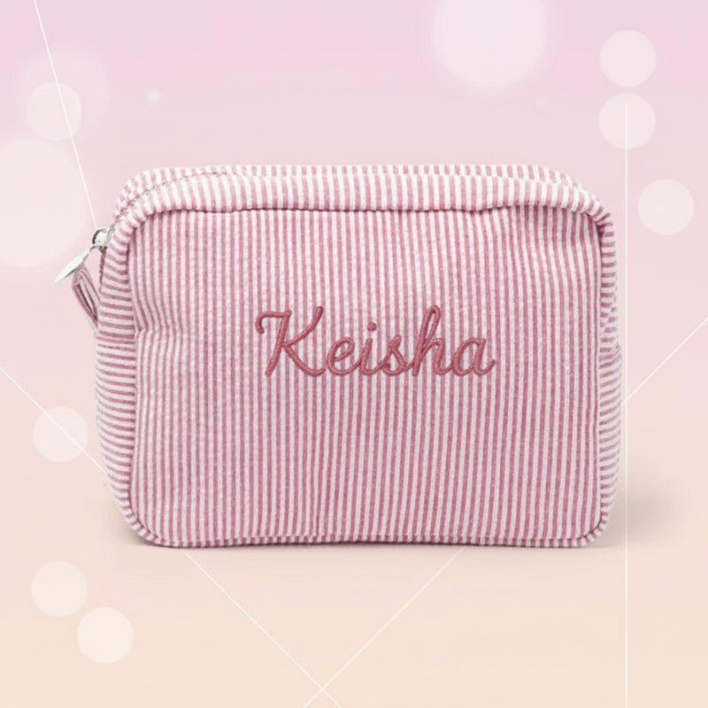 Striped Name Pouch – Personalized & Stylish – Makeup Bag